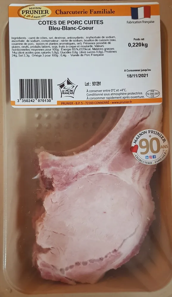 Côtes de porc cuites bleu-blanc-cœur