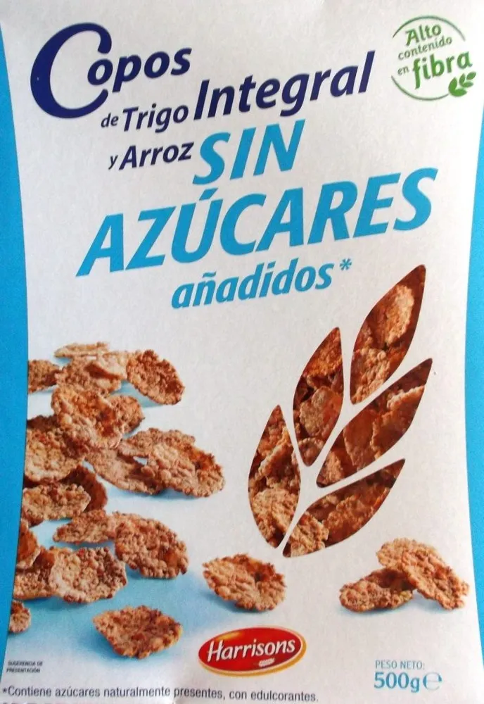 Copos de trigo integral y arroz sin azúcares añadidos