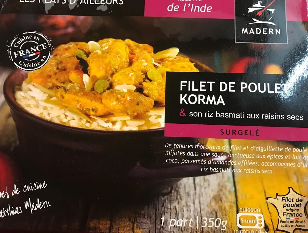 FILET DE POULET KORMA & son riz basmati