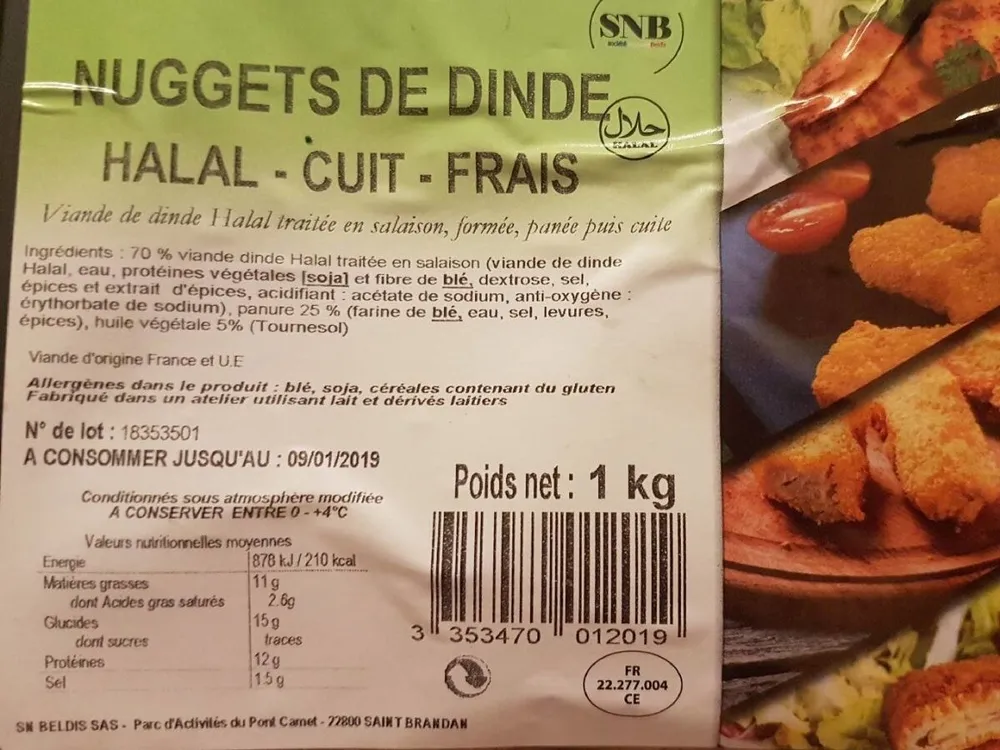 Nuggets de dinde halal cuit frais
