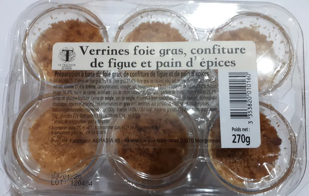 Verrines foie gras, confiture de figue et pain d'épices