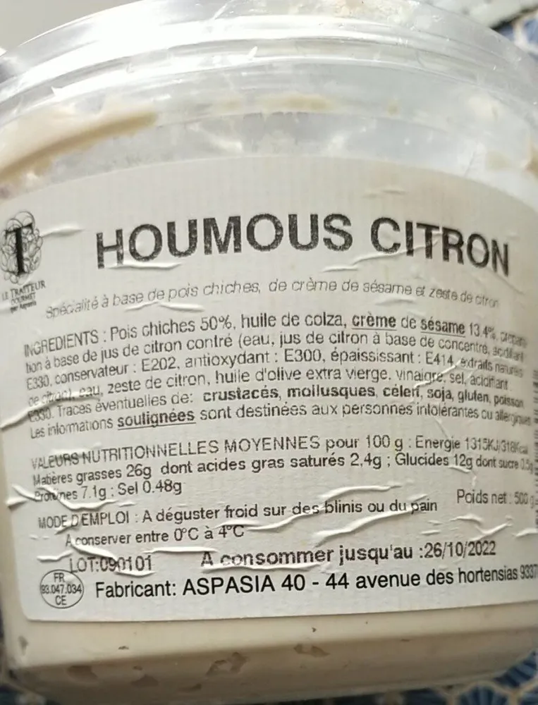 Houmous citron