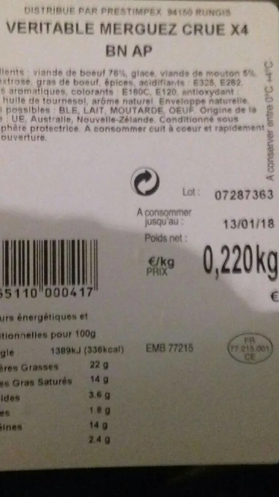 Véritable merguez crue