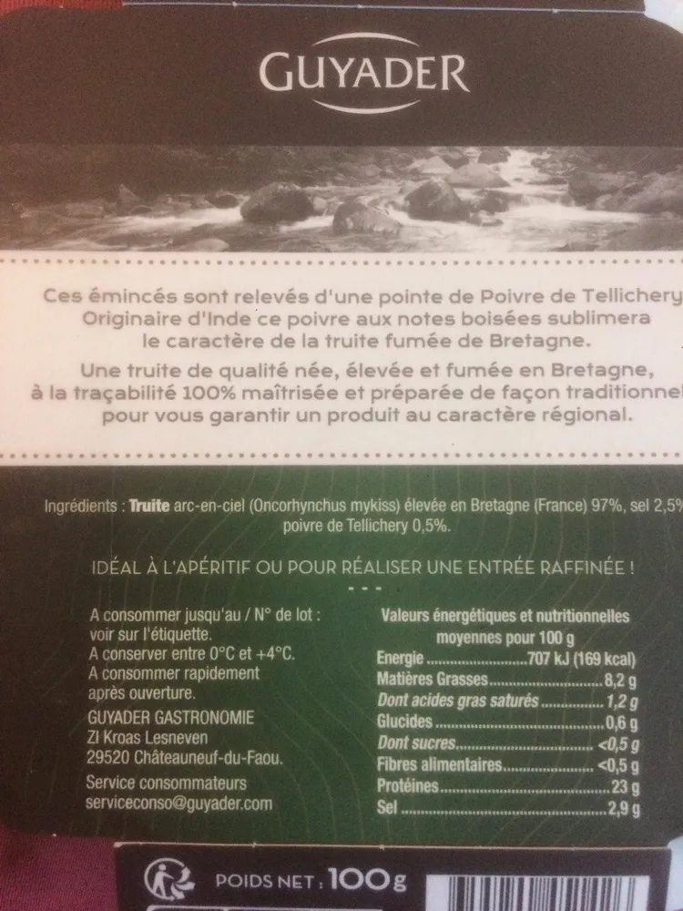 Truite fumée d'eau douce émincées