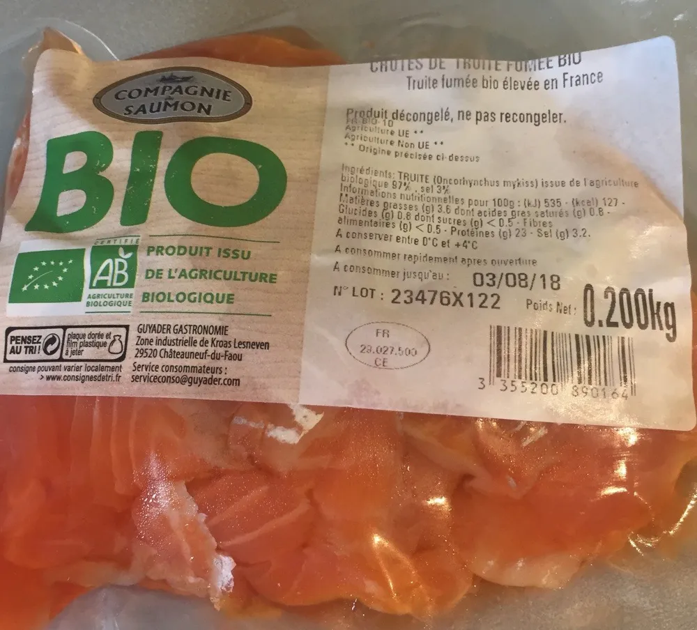 Chutes de truite fumée bio