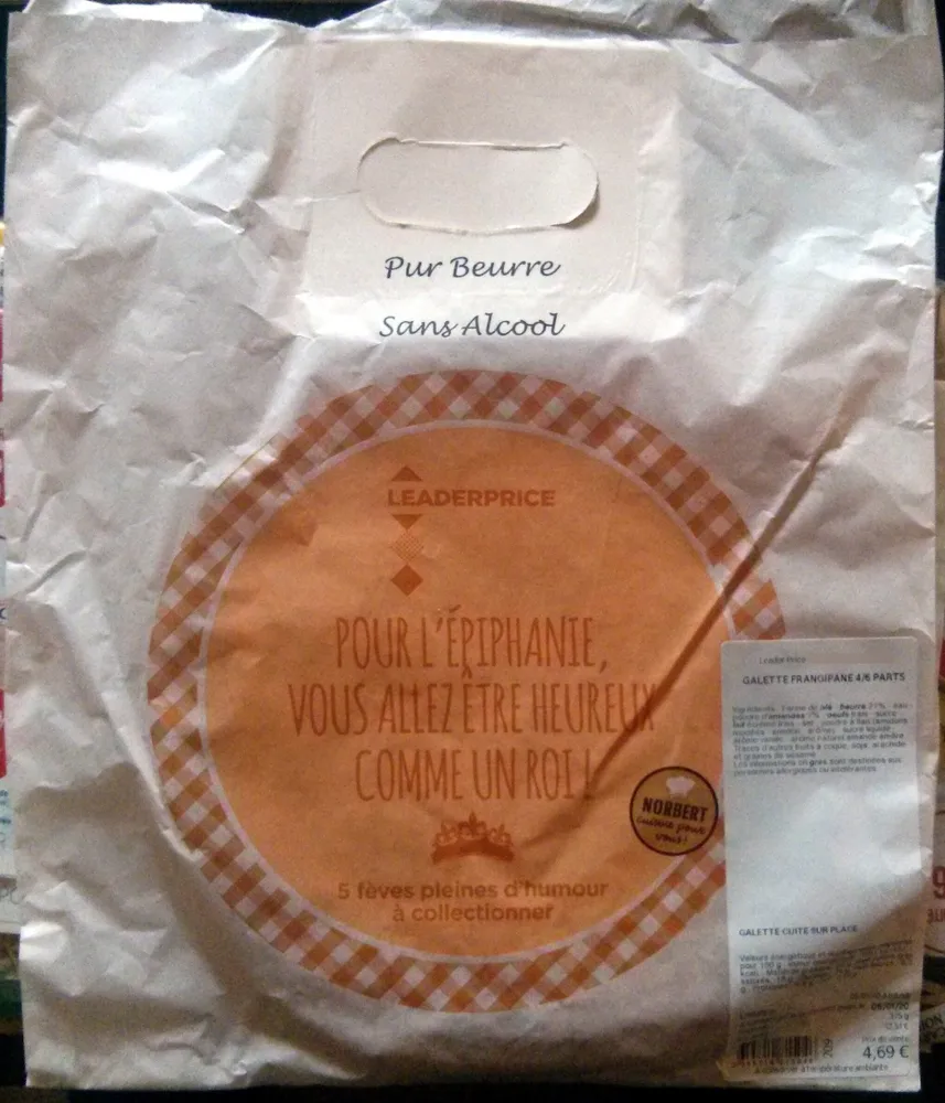 Galette des rois frangipane pur beurre cuite sur place 375g Leader Price
