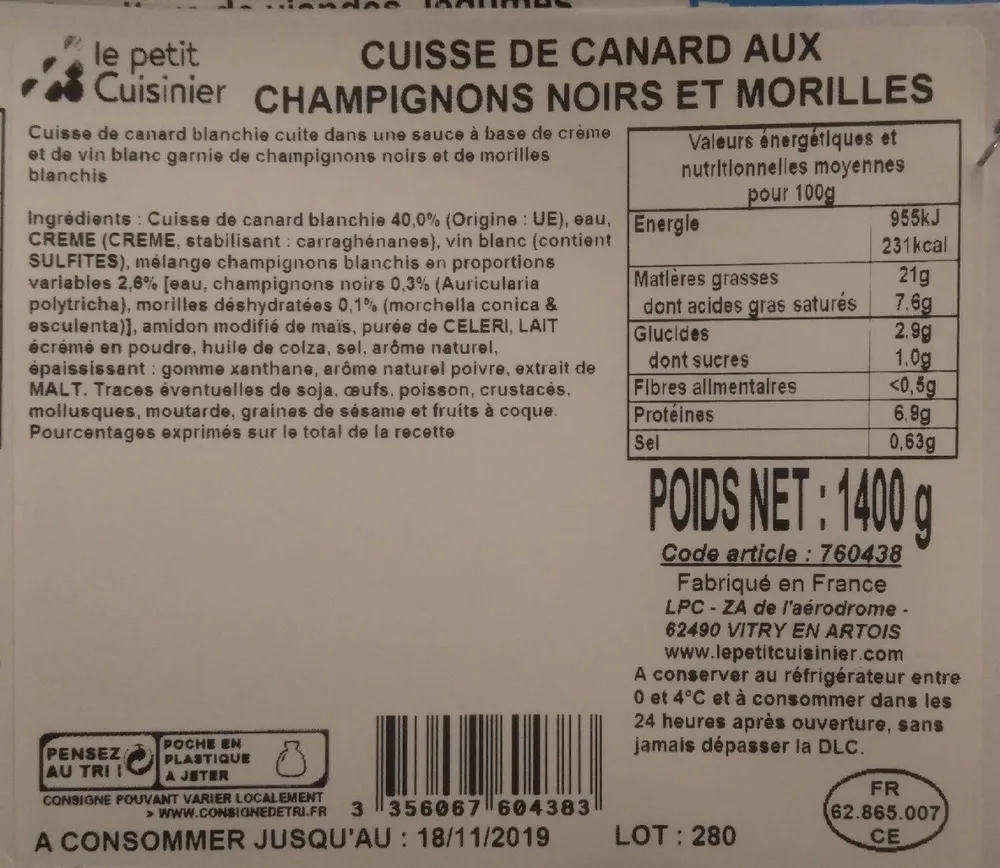Cuisse de canard aux champignons noirs et morilles