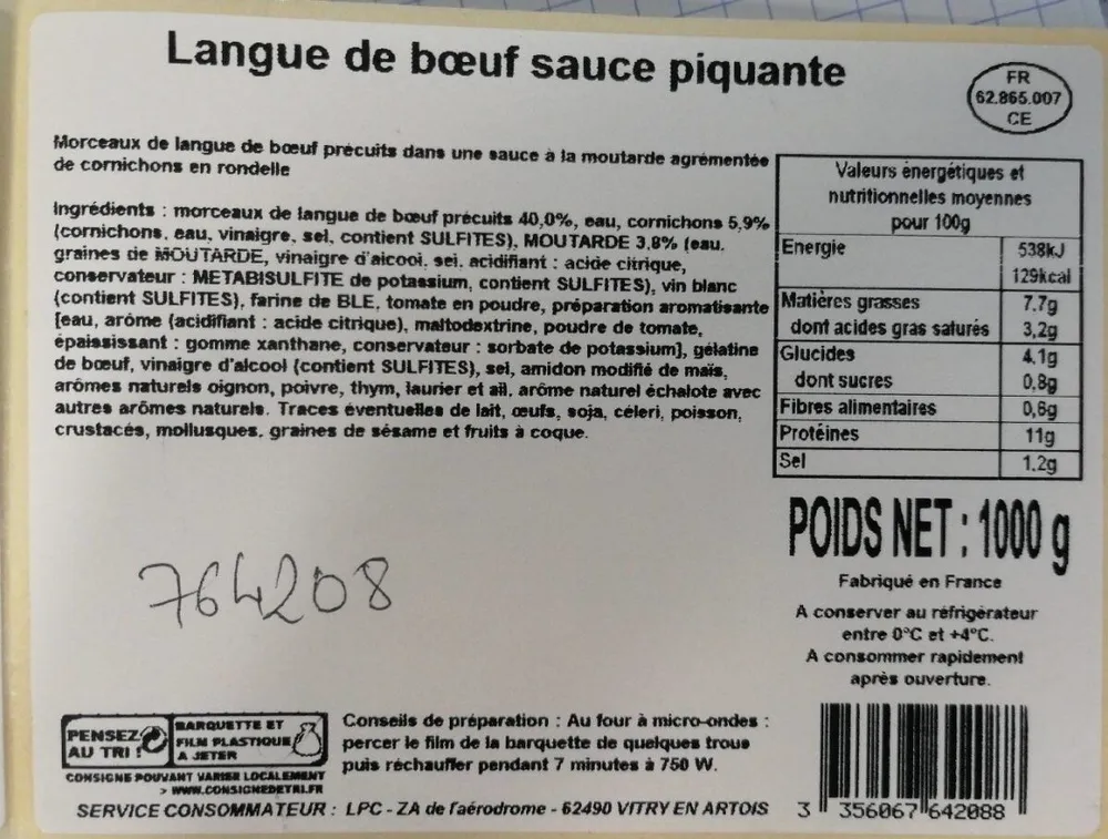 Langue de bœuf sauce piquante