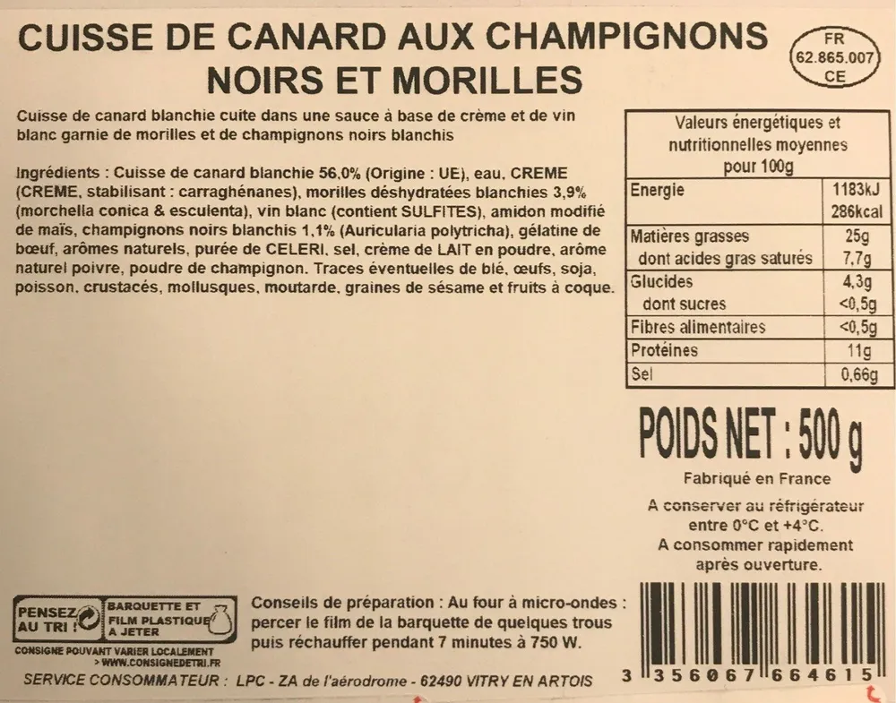 Cuisse de canard aux champignons noirs et morilles