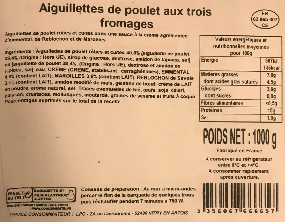 Aiguillettes de poulet aux trois fromages