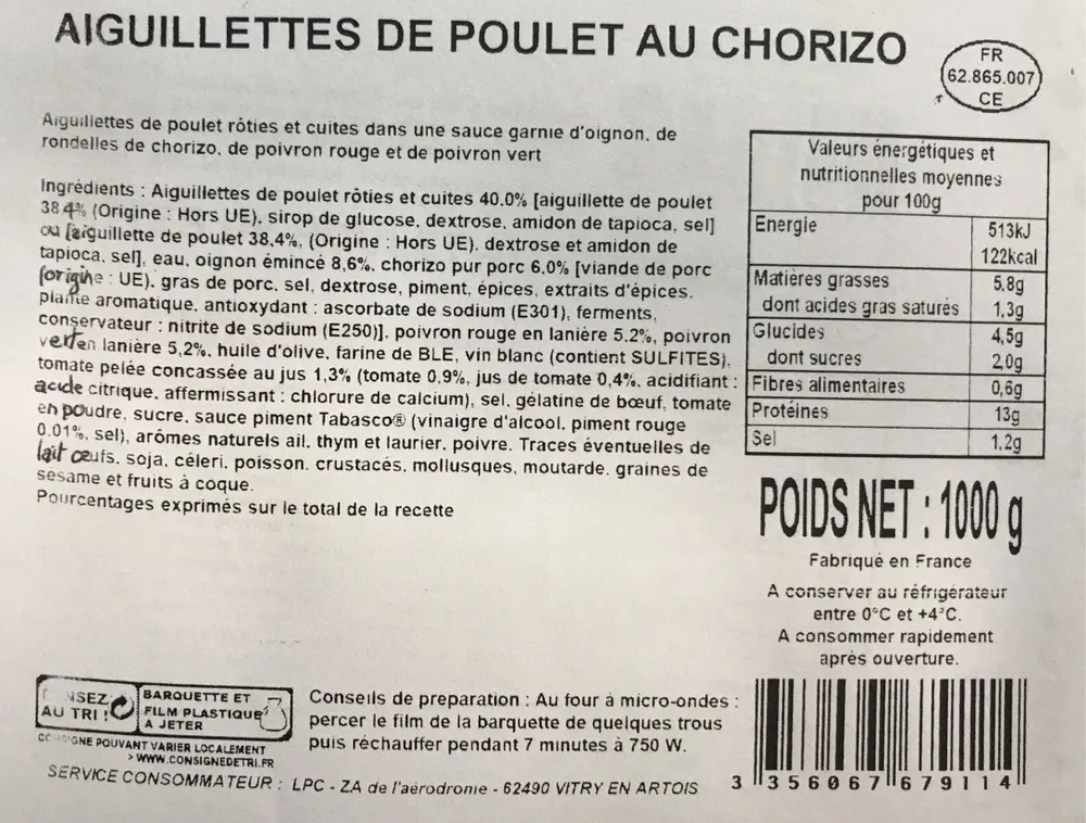 Aiguillettes de poulet au chorizo