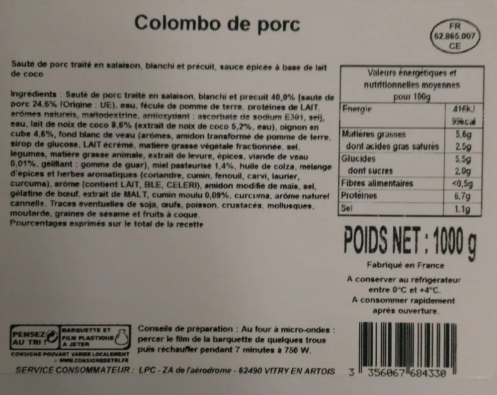 Colombo de porc