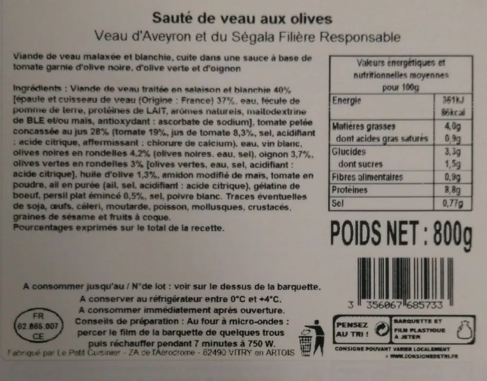 Sauté de veau aux olives