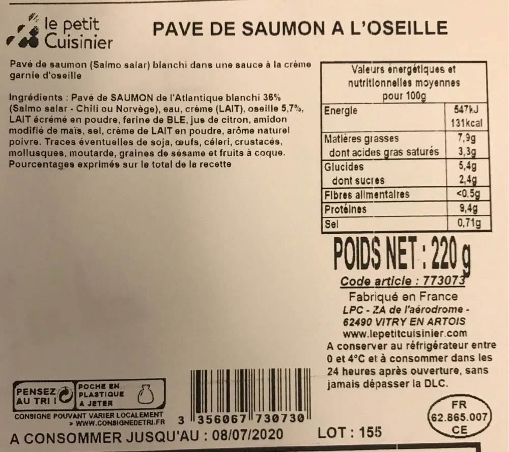 Pavé de saumon à l'oseille