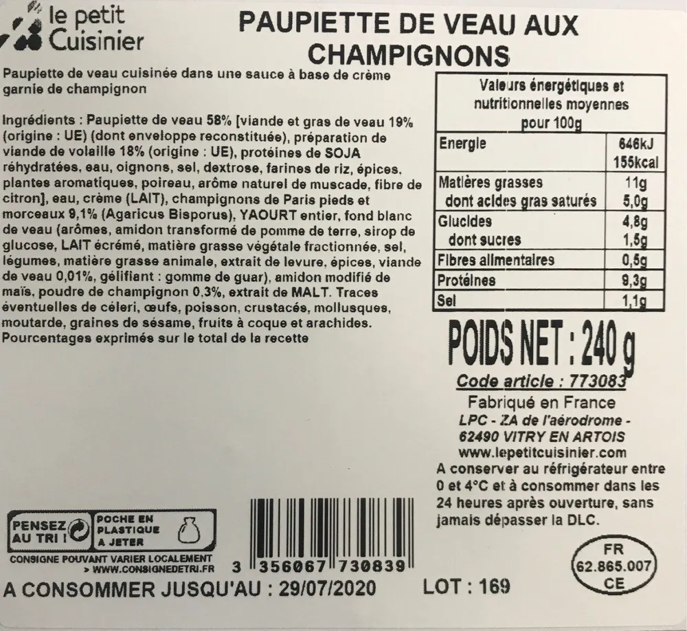 Paupiette de veau aux champignons
