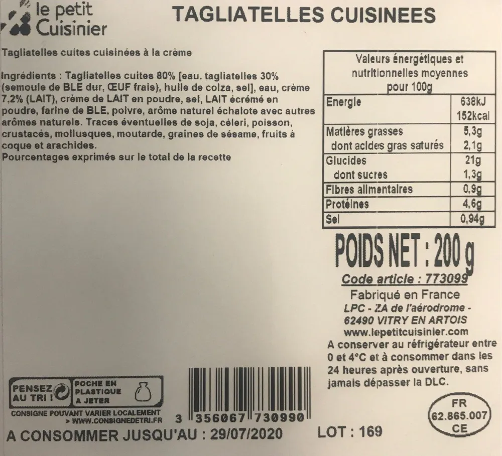 Tagliatelles cuisinées