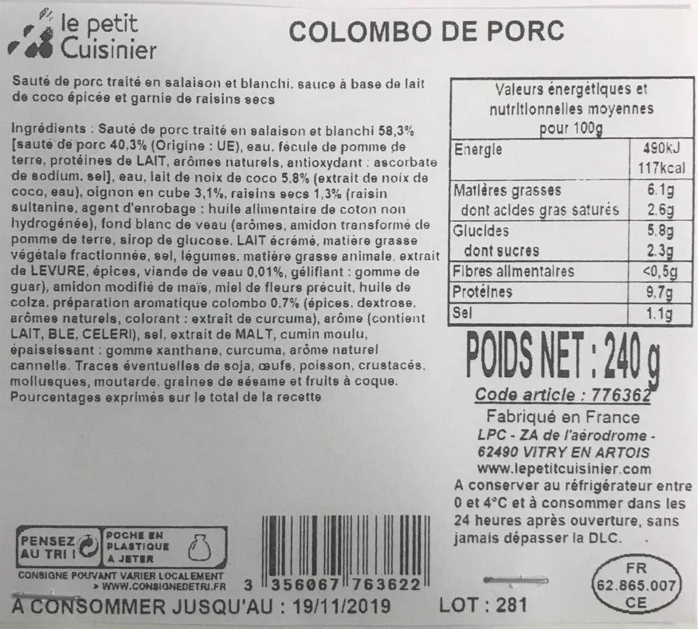 Colombo de porc