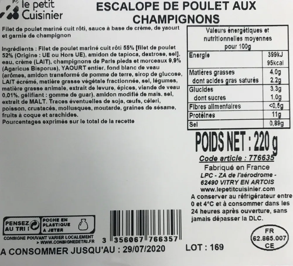 Escalope de poulet aux champignons