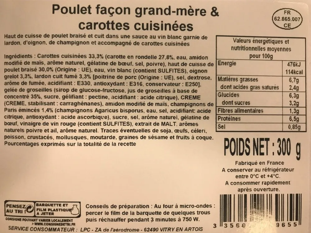 Poulet façon grand-mère et carottes cuisinées