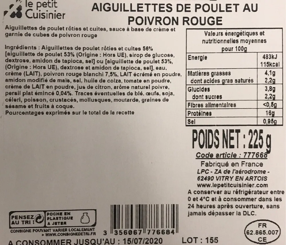 Aiguillettes de poulet au poivron rouge
