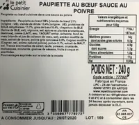 Paupiette au boeuf sauce au poivre