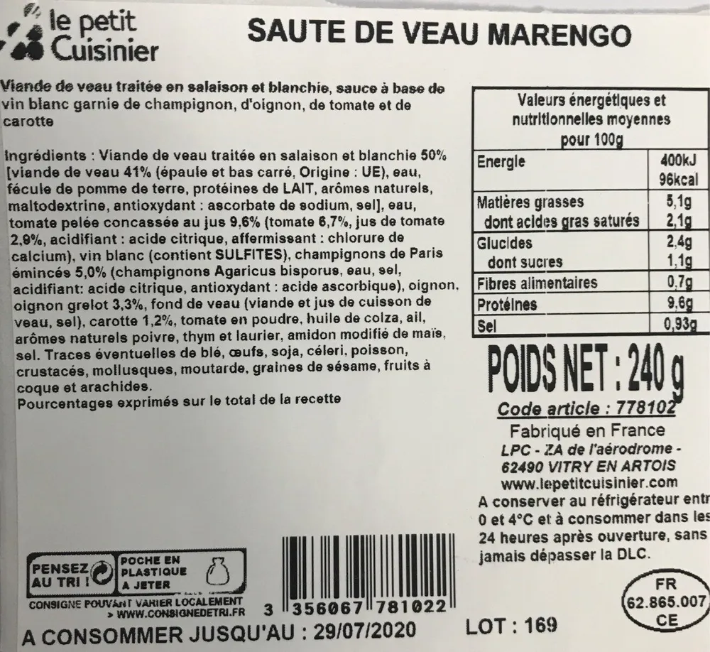Sauté de veau Marengo