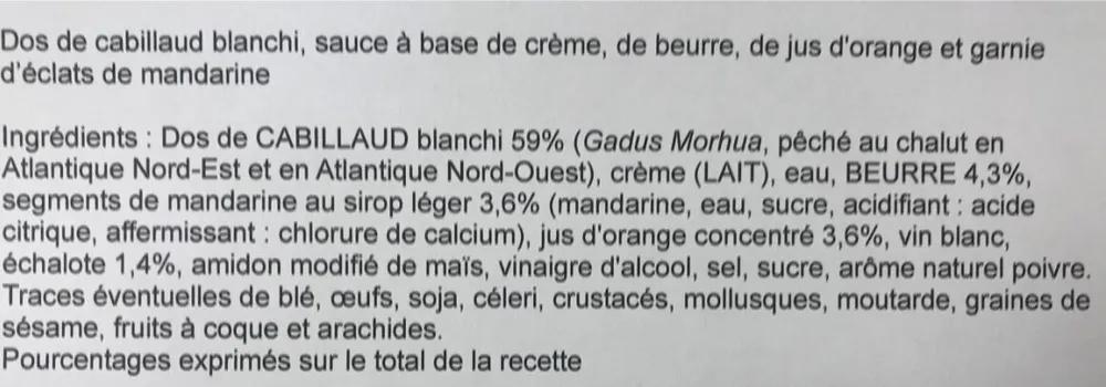 Dos de cabillaud sauce au beurre d'agrumes