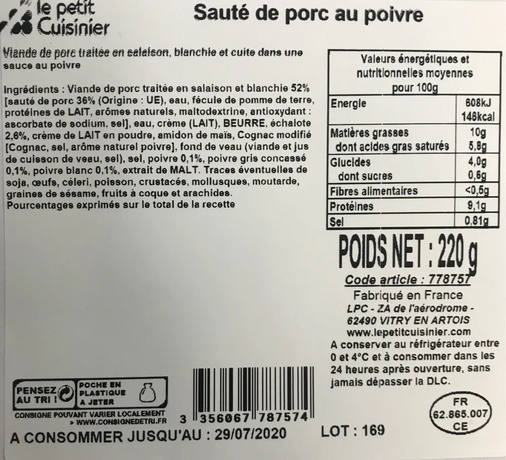 Sauté de porc au poivre
