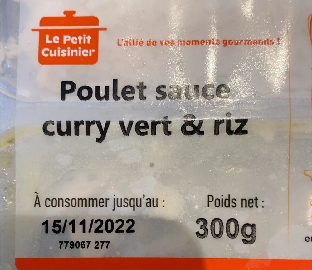 Poulet sauce curry vert et riz