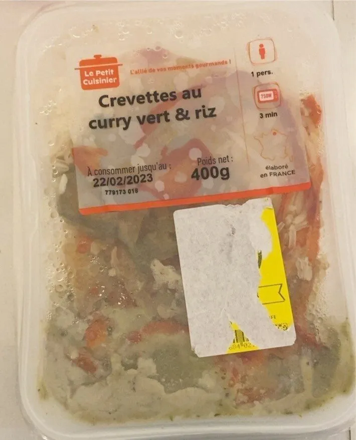Crevettes au curry vert et Riz