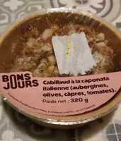 Cabillaud à la caponata italienne ( aubergine, olives,câpres, tomates)
