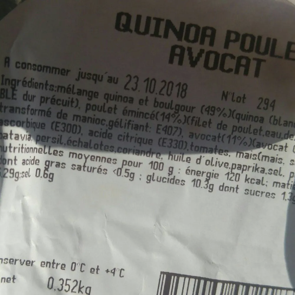 Quinoa Poulet Avocat
