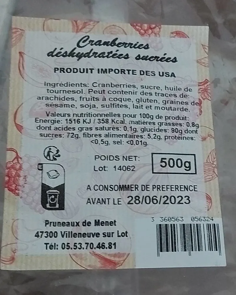 Cramberries desydratees
