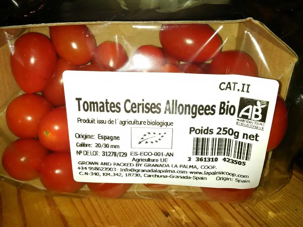 Tomates cerises allongées bio Cat. II