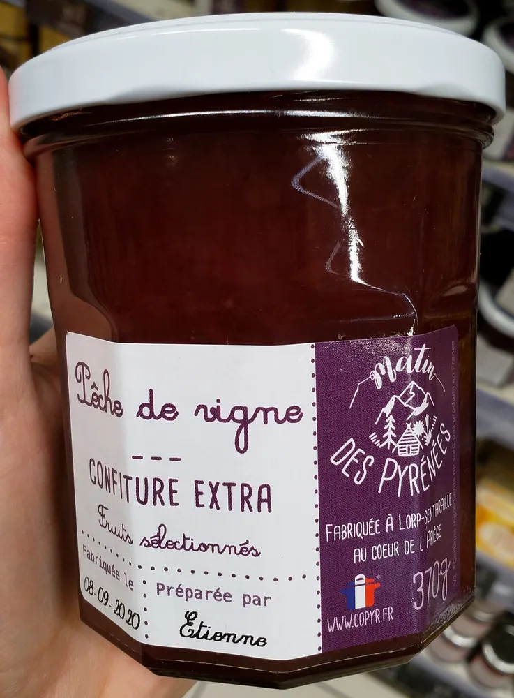 Confiture extra pêche de vigne