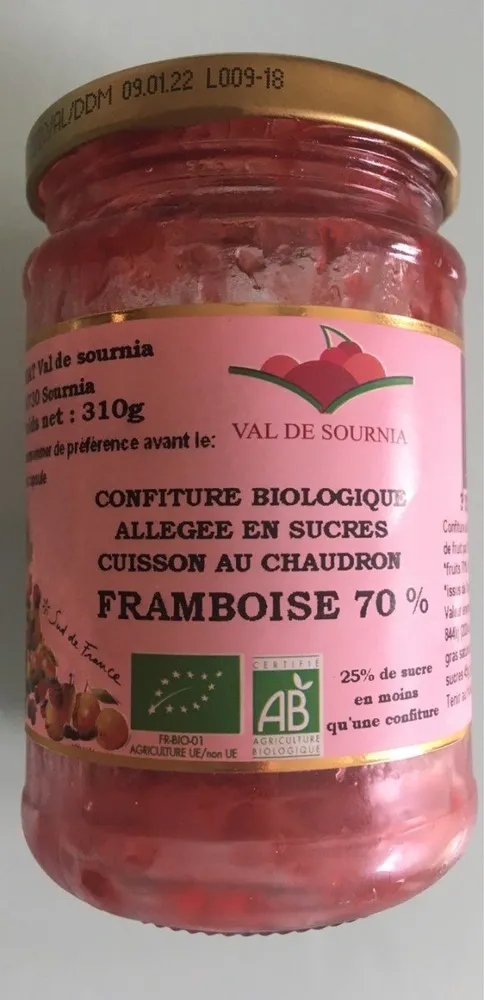 Confiture de frambois bio et allege