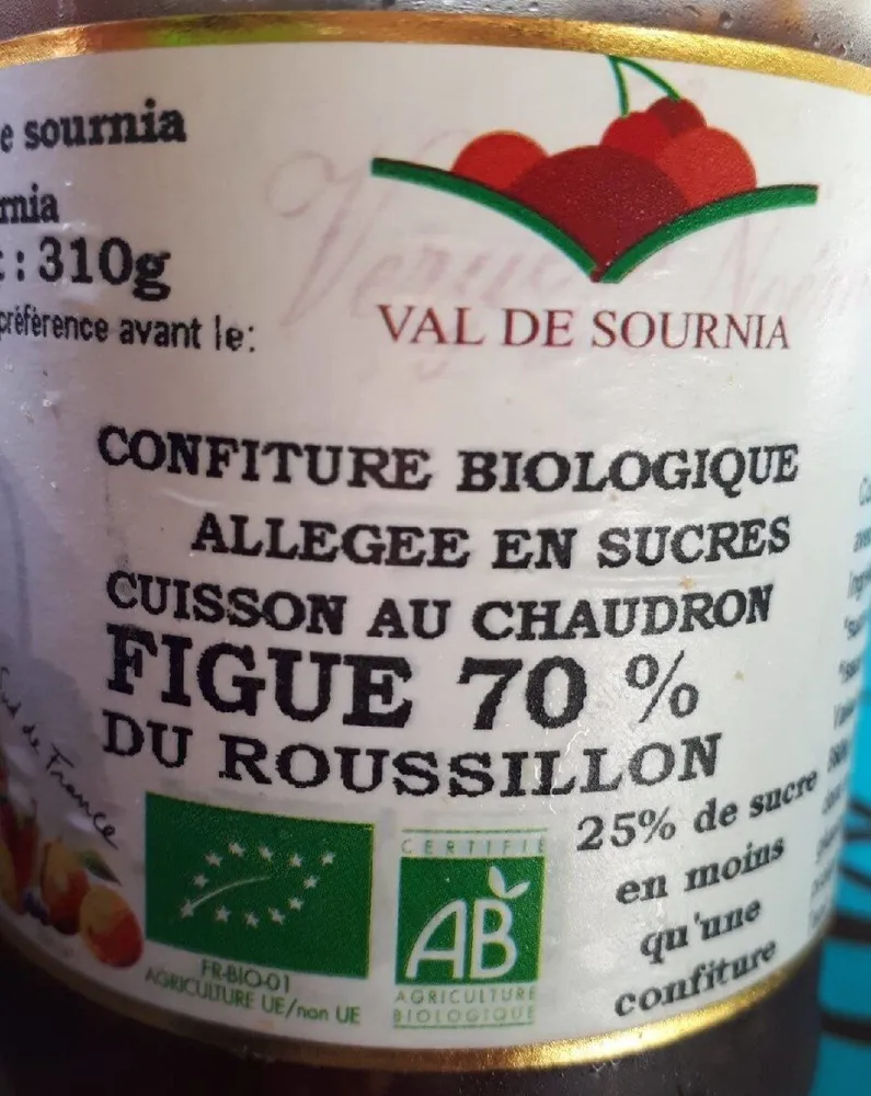 Confiture biologique allegee en sucre figue 70 % du roussillon