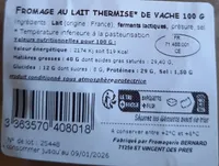 Fromage au lait thermisé de vache
