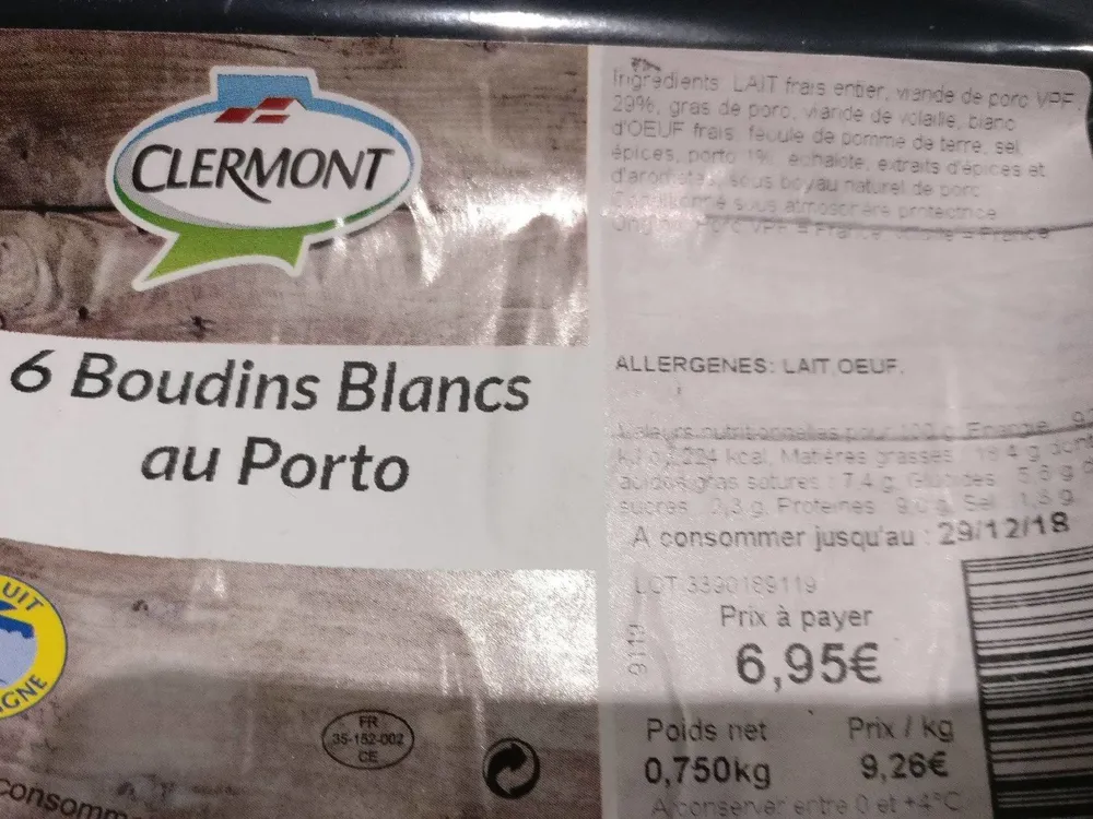 6 Boudins Blancs au Porto