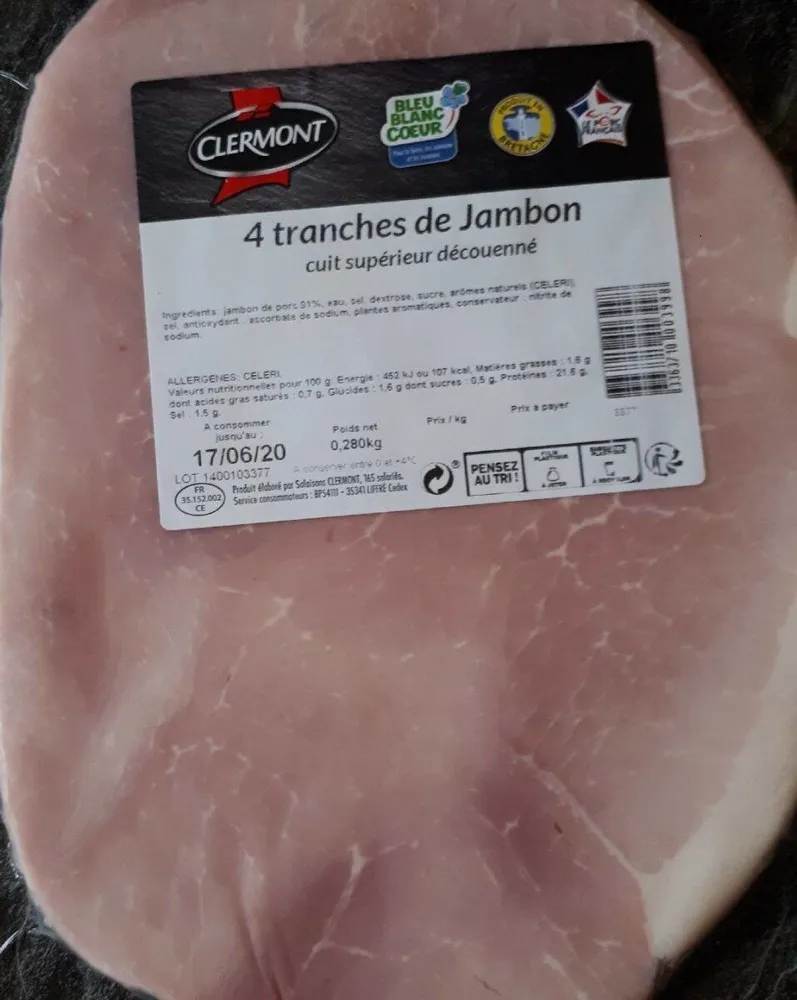 Jambon cuit supérieur découenné