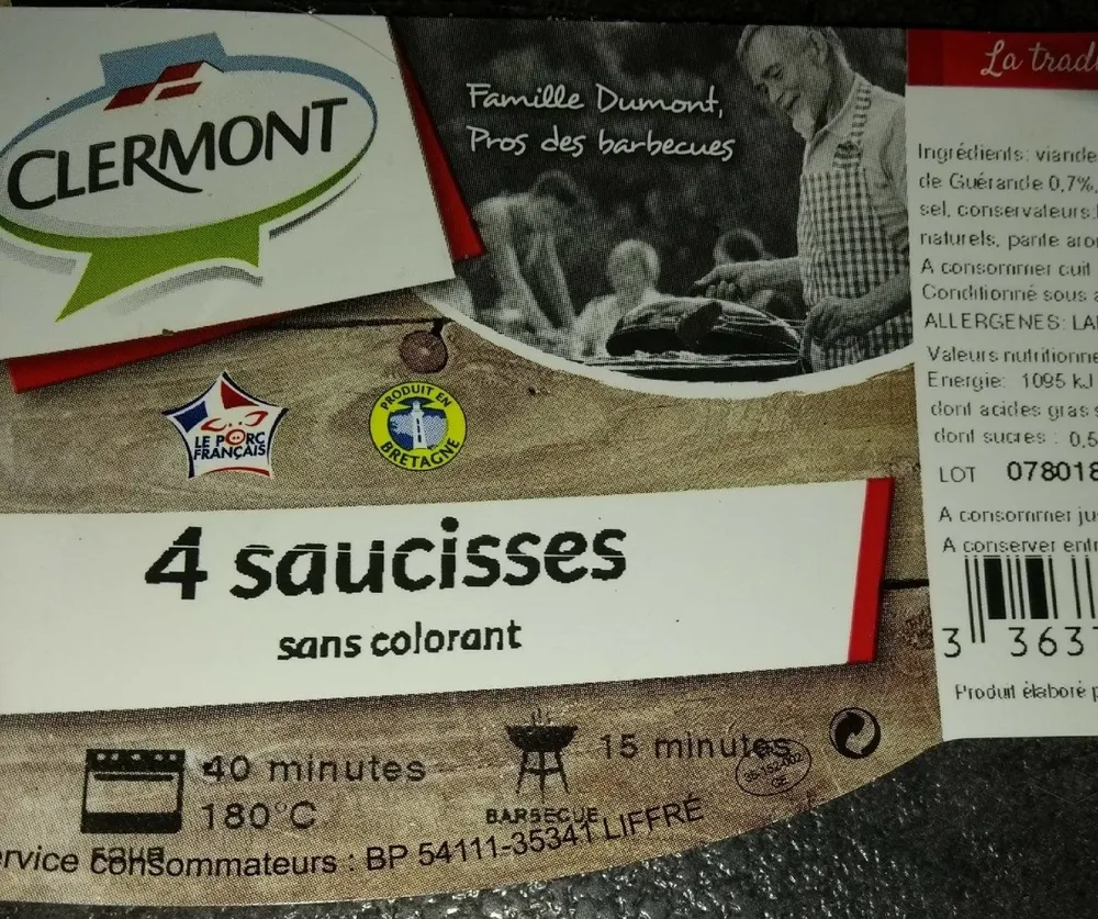 Saucisses au sel de Guerande sans colorant, 4 pieces