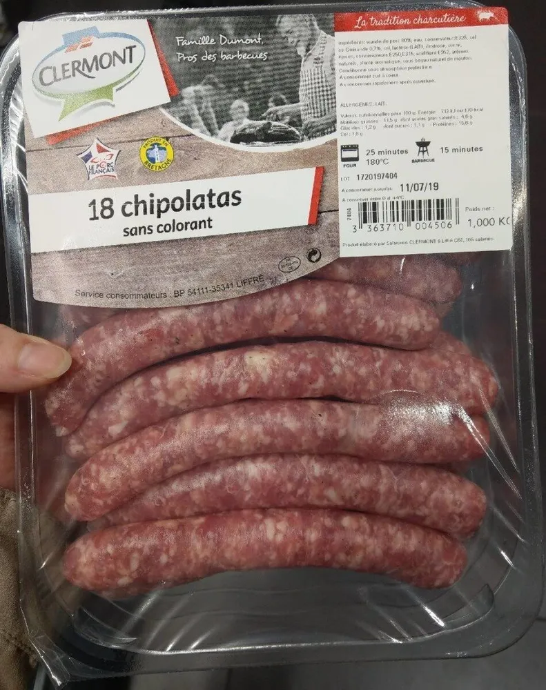 18 chipolatas sans colorant