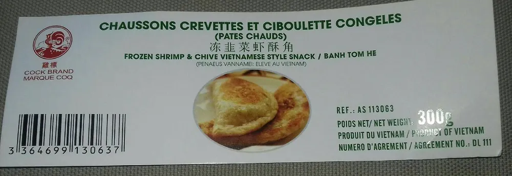 Chaussons crevettes et ciboulette congelés
