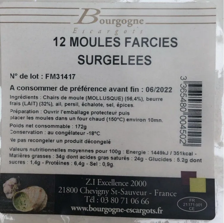 12 moules farcies surgelées