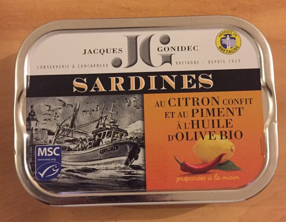 Sardines au citron confit et au piment à l'huile d'olive bio