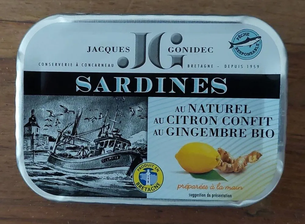 SARDINES AU NATUREL AU CITRON CONFIT AU GINGEMBRE BIO
