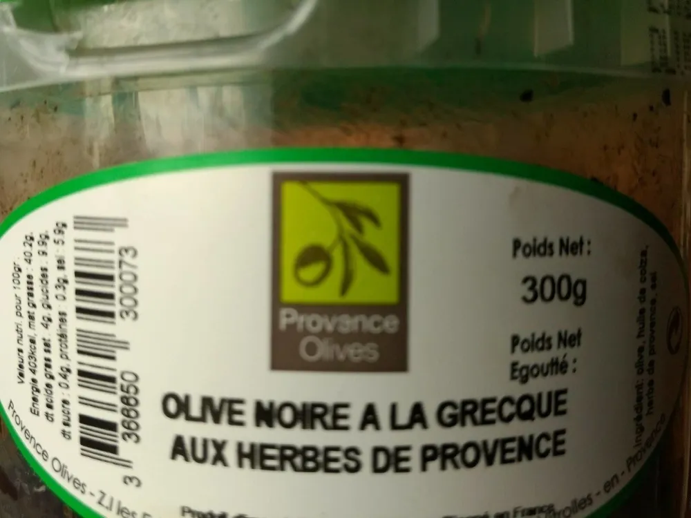 Olive noire à la grecque aux herbes de Provence
