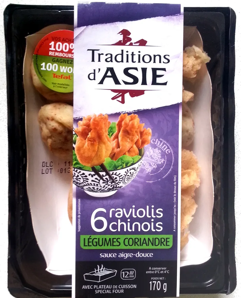 6 raviolis chinois Légumes Coriandre sauce aigre-douce