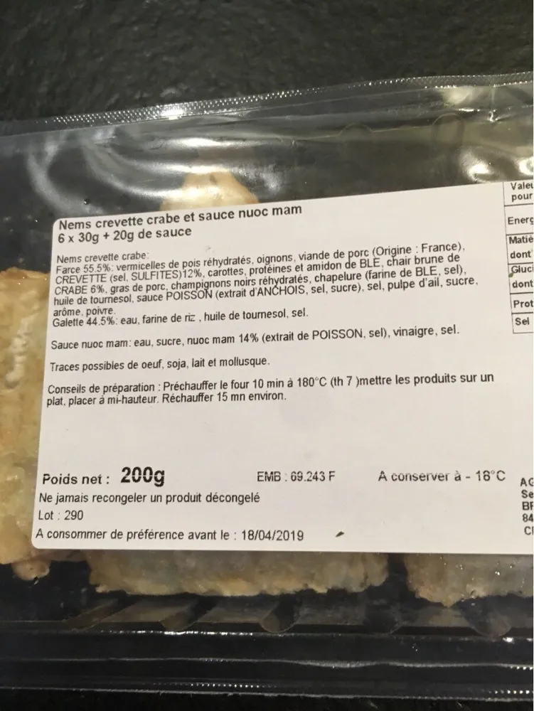 Nems crevettes crabe