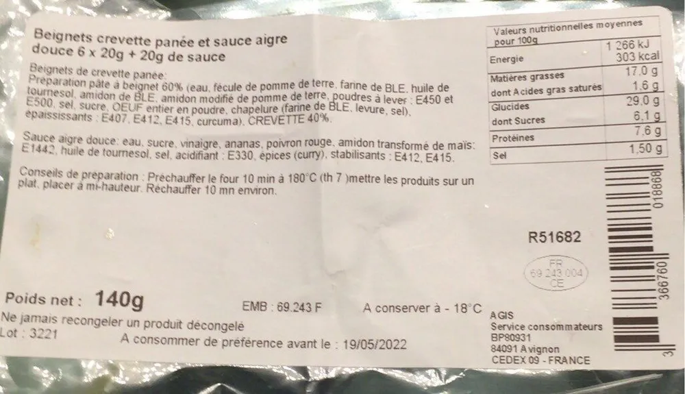 Beignets de crevette panée et sauce aigre douce